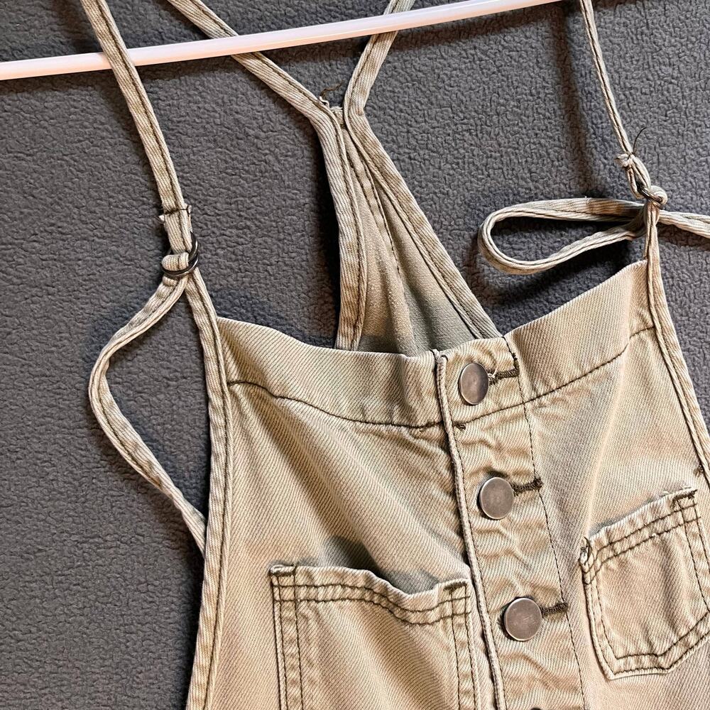 Easel Overalls Womens Small Olive Green Denim Distressed Jumpsuit Lagenlook Boho - Picture 6 of 11